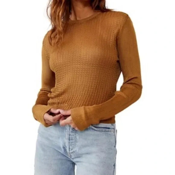 NWOT Free People H2O Pullover Crew Tiger Eye Size Small - Picture 2 of 6